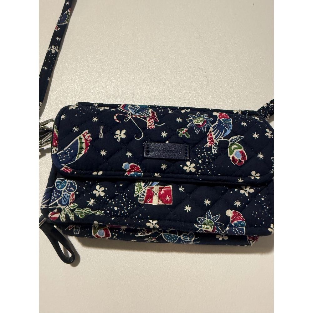 Vera Bradley RFID All In One Crossbody Navy Blue Holiday Bird Quilted Wallet Bag